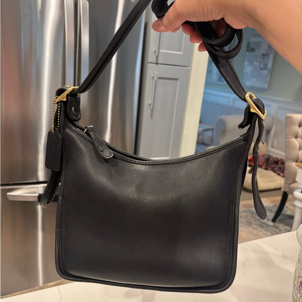 Vintage Coach Black Janice Leather Shoulder Bag with Gold Hardware
